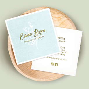 Magnolia Branch Floral Signature Script Blue Linen Square Business Card