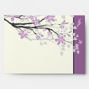 Magnolia branch purple flowers wedding envelope