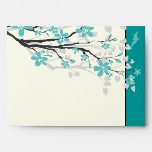 Magnolia branch turquoise wedding envelope