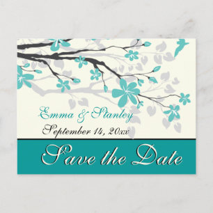 Magnolia branch turquoise wedding Save the Date Announcement Postcard