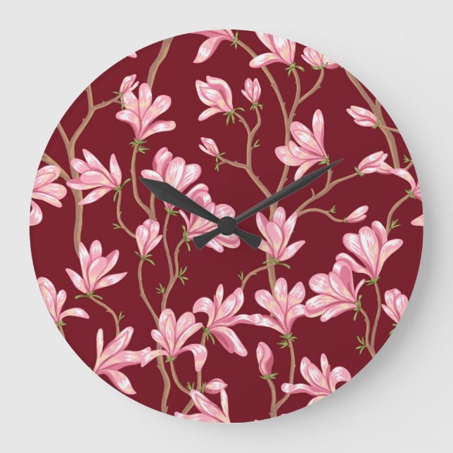 Magnolia Branches: Blooming Vintage Illustration. Large Clock (Front)