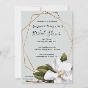 Magnolia Bridal Shower with Gold and Sage Invitation