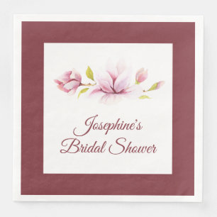 Magnolia Burgundy Floral Bridal Shower Napkin
