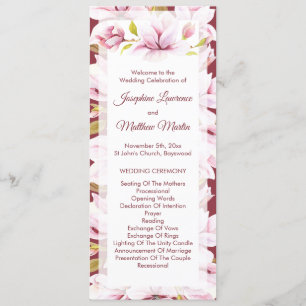 Magnolia Burgundy Floral Wedding Ceremony Programme
