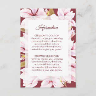 Magnolia Burgundy Floral Wedding Information Enclosure Card