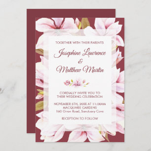 Magnolia Burgundy Floral Wedding Invitations