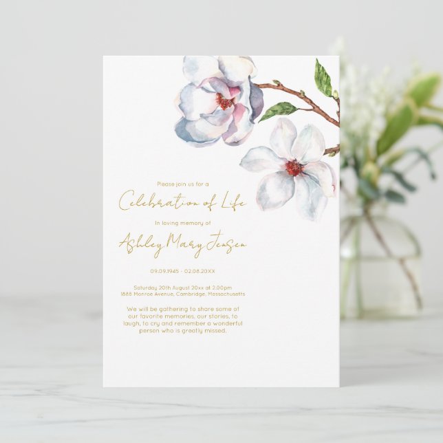 Magnolia Celebration of Life Funeral Invitation (Standing Front)