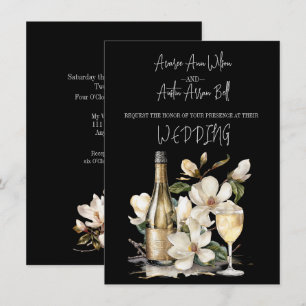 Magnolia Champagne and Glasses White Text Invitation