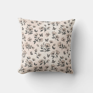 Magnolia Charcoal Floral Home Decor Pillow
