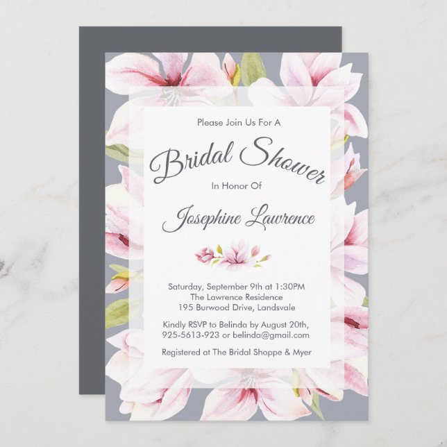 Magnolia Charm Floral Bridal Shower Invitations (Front/Back)