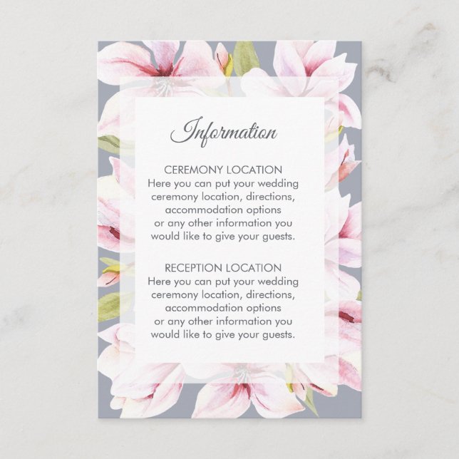 Magnolia Charm Floral Wedding Information Cards (Front)