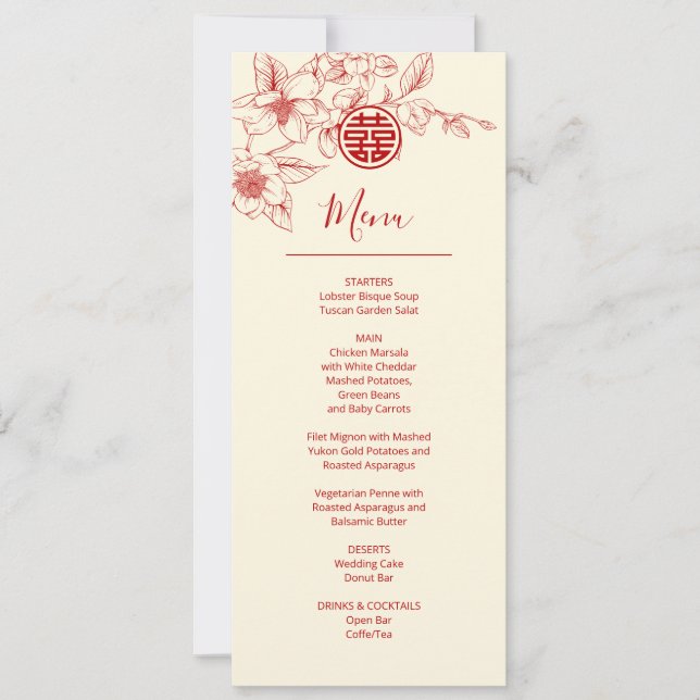 Magnolia Chinese Wedding Menu Card (Front)