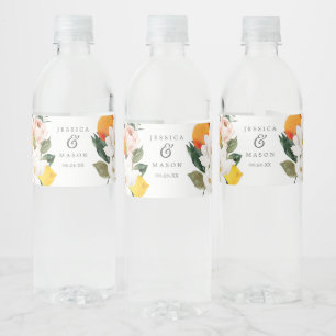 Magnolia Citrus Wedding Water Bottle Labels