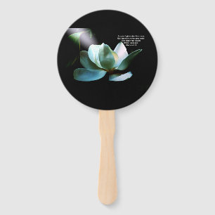Magnolia Closeup Spotlight Matthew 5:16 Hand Fan