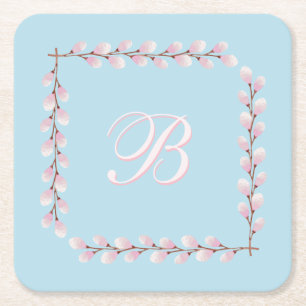 Magnolia Collection Spun Sugar Blue Background Squ Square Paper Coaster