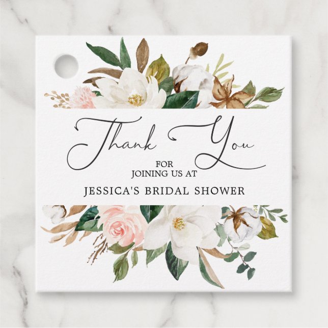 Magnolia Cotton Bridal Shower Thank You Favour Tag (Front)