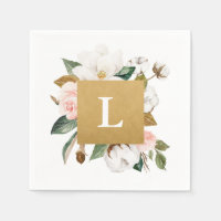 Magnolia & Cotton Flowers Wedding Cocktail Napkin