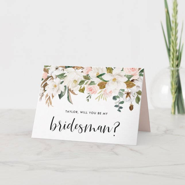 Magnolia Cotton Garland Will You Be My Bridesman Card (Front)