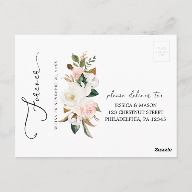 Magnolia Cotton Wedding RSVP Postcard (Back)