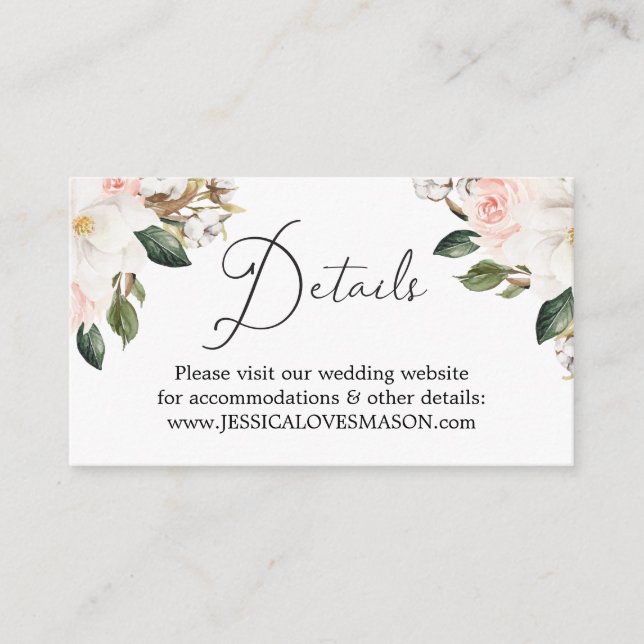 Magnolia Cotton Wedding Website Insert Card (Front)