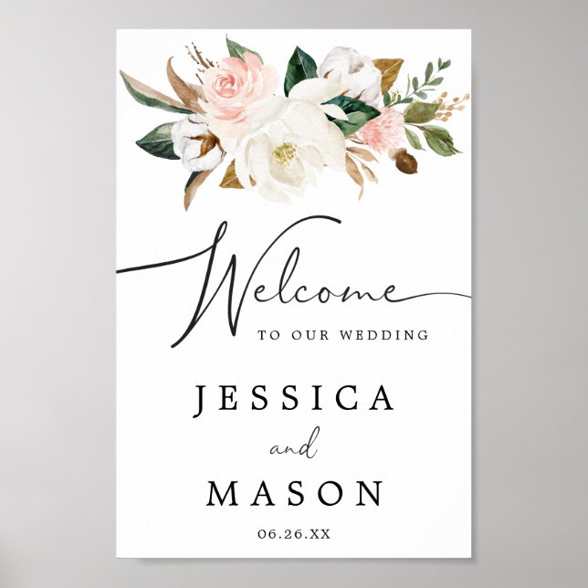 Magnolia Cotton Wedding Welcome Sign (Front)