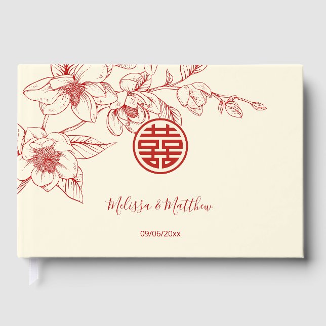 Magnolia Cream Chinese Wedding Guest Book (Front)
