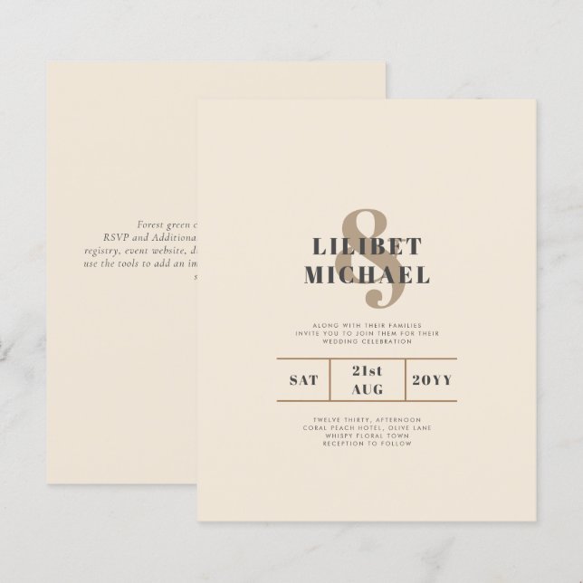 Magnolia Cream Modern Wedding Typography (Front/Back)