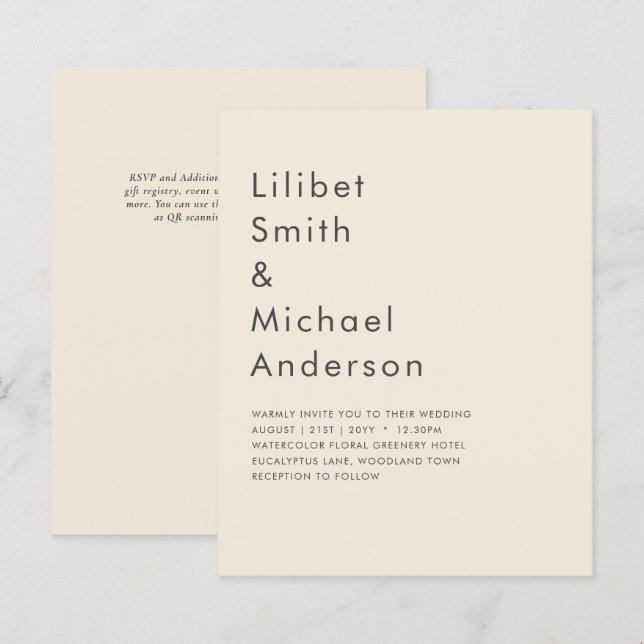 Magnolia Cream Modern Wedding Typography (Front/Back)