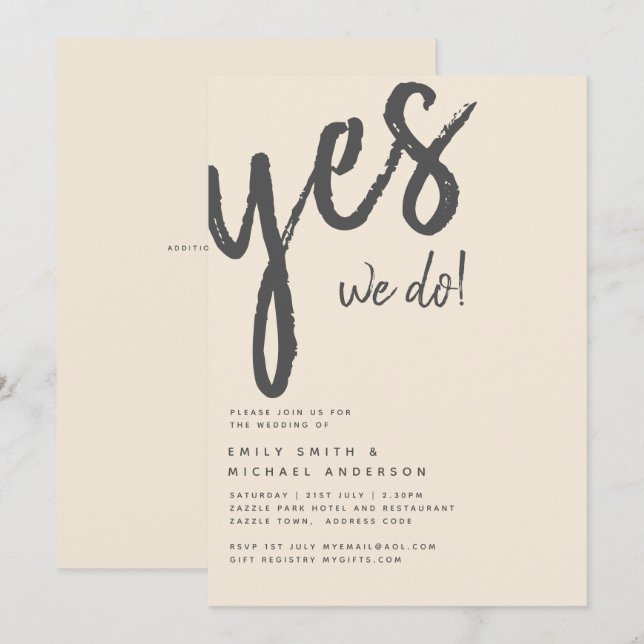 Magnolia Cream Modern Wedding Typography Invitation (Front/Back)