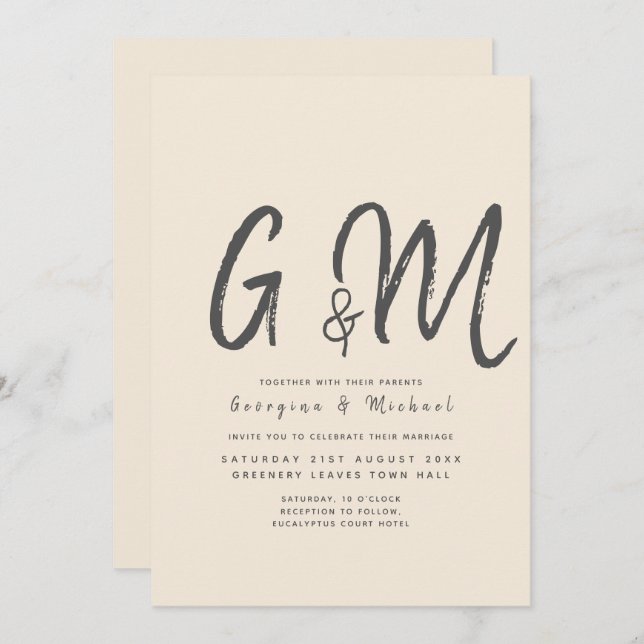 Magnolia Cream Modern Wedding Typography Invitation (Front/Back)
