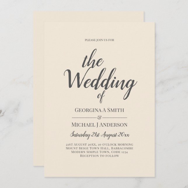Magnolia Cream Modern Wedding Typography Invitation (Front/Back)
