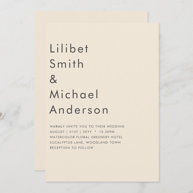 Magnolia Cream Modern Wedding Typography Invitation (Front/Back)
