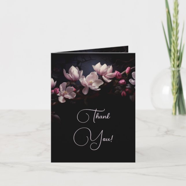 Magnolia Dark Romantic |  Wedding Photo Thank You Card (Front)