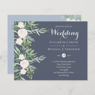 Magnolia Dusty Blue Flower Wedding Invites BUDGET