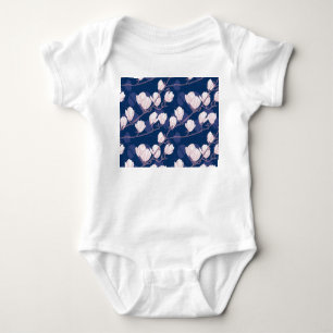 Magnolia Elegance: Navy Spring Bloom Baby Bodysuit