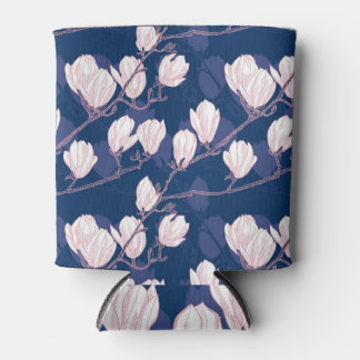 Magnolia Elegance: Navy Spring Bloom Can Cooler