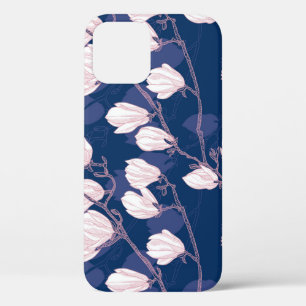 Magnolia Elegance: Navy Spring Bloom iPhone 12 Case