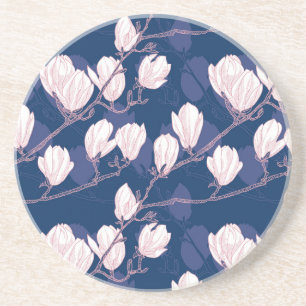 Magnolia Elegance: Navy Spring Bloom Coaster