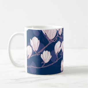 Magnolia Elegance: Navy Spring Bloom Coffee Mug