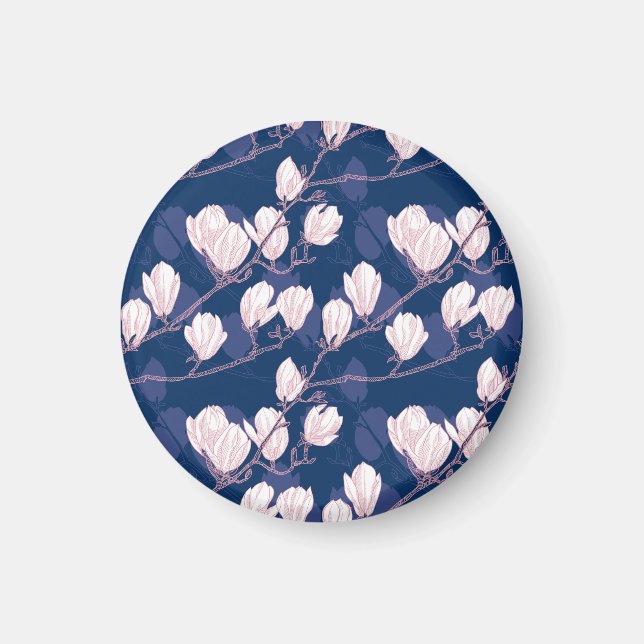 Magnolia Elegance: Navy Spring Bloom Magnet (Front)