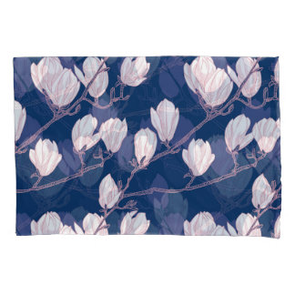 Magnolia Elegance: Navy Spring Bloom Pillowcase