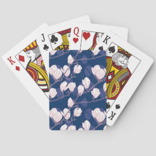 Magnolia Elegance: Navy Spring Bloom Playing Cards