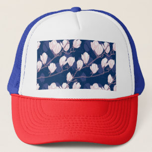 Magnolia Elegance: Navy Spring Bloom Trucker Hat