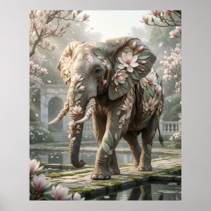 Magnolia Elephant Royal Mist Poster