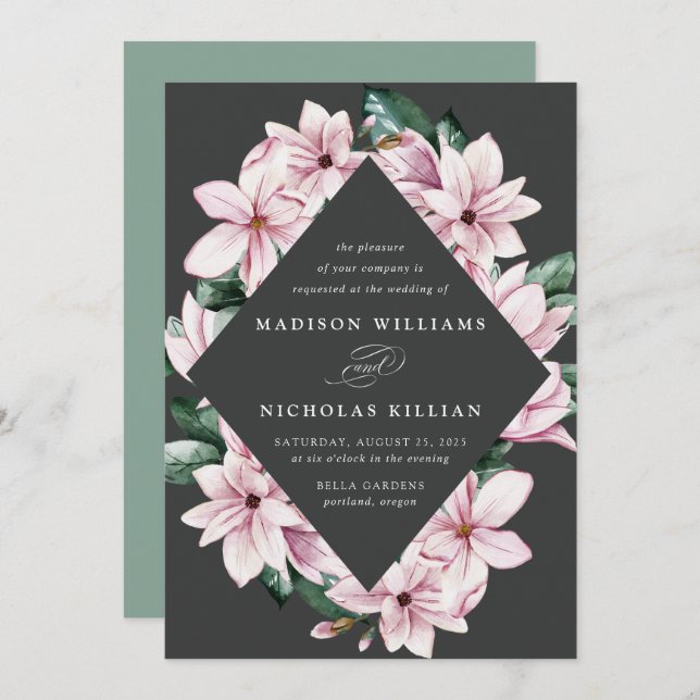 Magnolia & Eucalyptus | Floral Frame Wedding Invitation (Front/Back)
