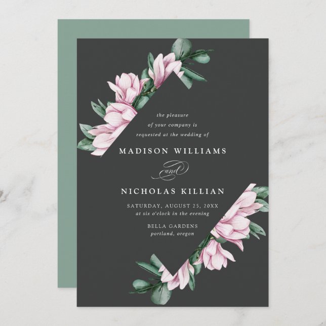 Magnolia & Eucalyptus | Floral Frame Wedding Invitation (Front/Back)