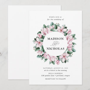 Magnolia & Eucalyptus Floral Wreath Wedding Invitation