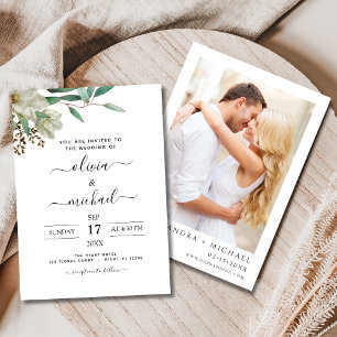 Magnolia Eucalyptus Photo Greenery Wedding Invitation