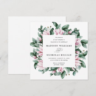 Magnolia & Eucalyptus   Square Wedding Invitation