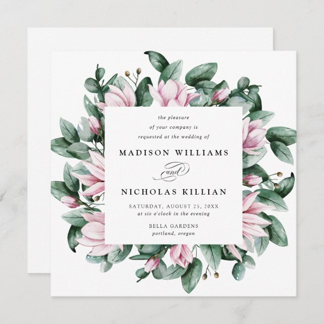 Magnolia & Eucalyptus | Square Wedding Invitation (Front/Back)